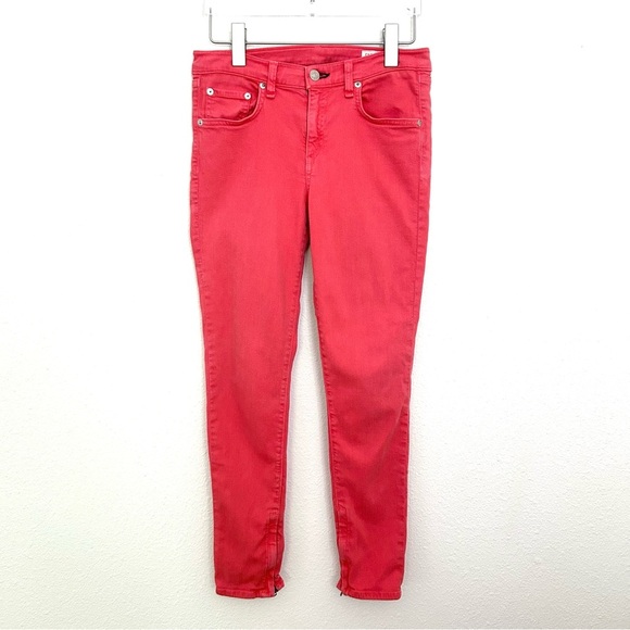 RAG & BONE The Zipper Capri Jeans Pants Skinny Ankle Cropped Coral Red Size 28 - Picture 1 of 15